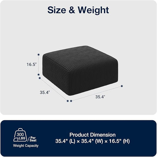 Avenco 35.4” Modular Ottoman, Corduroy Fabric, Zero Assembly Multifunctional Footrest or Extra Seat for Sectional Sofa, Black