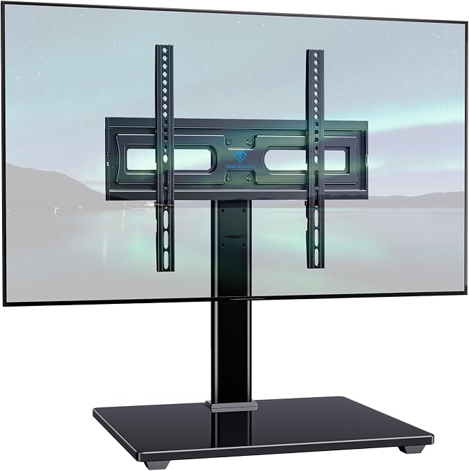 PERLESMITH Universal Swivel TV Stand Legs for 32-65 inch TVs up to 88lbs, Height Adjustable Table Top Stand Base, Television Mount Stands with Tempered Glass Base, Universal VESA 400x400mm, PSTVS17