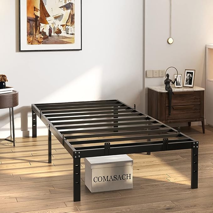 Twin Bed Frame Heavy Duty,18" Black Metal Platform Bed Frame,Sturdy Steel Frame,No Box Spring Needed,Noise-Free,Easy Assembly