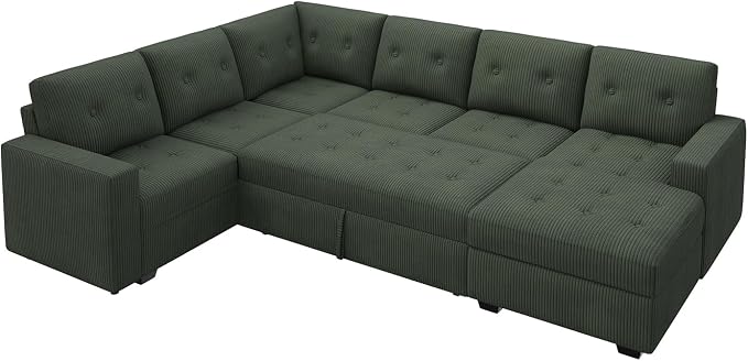 HONBAY Modular Sectional Sleeper Sofa with Pull Out Bed, U Shaped Sleeper Couches with Storage Chaise, 114'' Sleeper Sectional Sofas for Living Room, Apartment (Velvet Green)