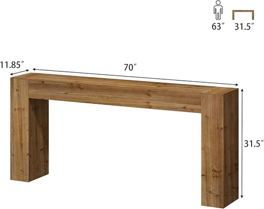 70" Solid Wood Console Table for Entryway, Extra Long Sofa Table | Farmhouse Style, Rectangular, Natural Character Marks, Hand-Made Brushed Finish, for All Room, 10 Mins Easy Assembly