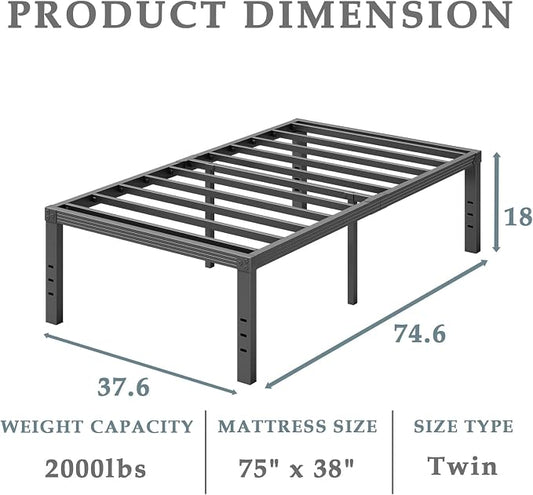 FSCHOS Twin-Bed-Frames / 18 Inch Metal-Bed-Frame-Twin/No Box Spring Needed/Easy Assembly/Reinforced Steel Slats Support/Heavy Duty Mattress Foundation/Noise Free/Black