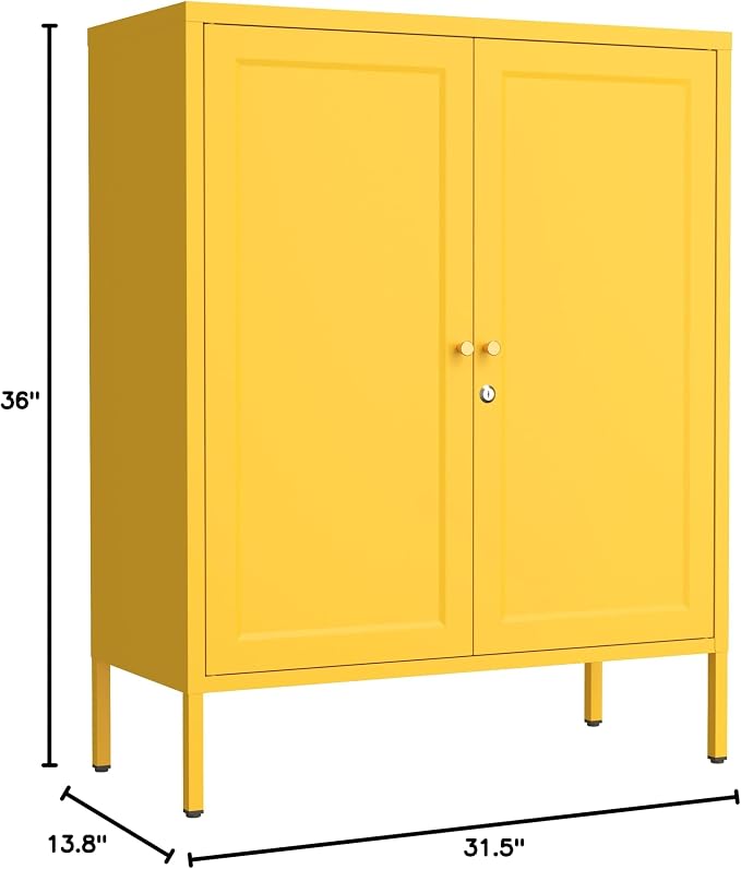 Double Door Home Storage Cabinet with Adjustable Partitions Portable Storage Cabinet Family Buffet Sideboards Orange 13.8" D x 31.5" W x 36" H