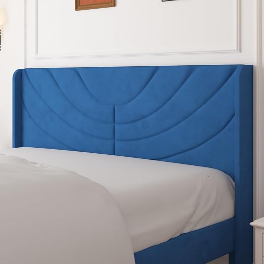 VECELO Queen Bed Frame Upholstered Platform with Fabric Headboard,Wooden Slats Support/No Box Spring Needed/Mattress Foundation,Dark Blue