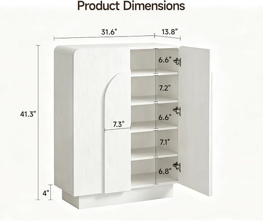 ONBRILL Shoe Storage Cabinet with Doors, Large Shoe Cabinet Storage for Entryway, Wooden 6 Tier Shoe Organizer Cabinets with Adjustable Shelves for Entrance Hallway Living Room Foyer (White)