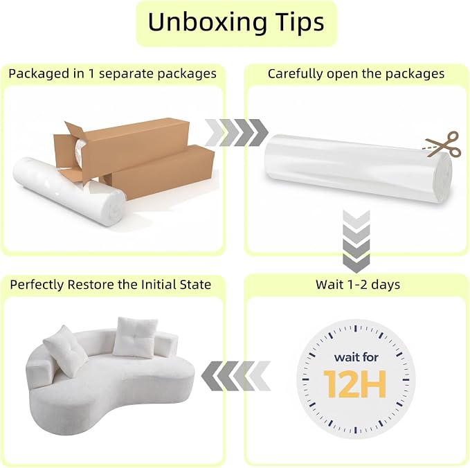80'' Curved Loveseat Sofa Couch for Living Room, Deep Seat Cloud Boneless Floor Couch with 2 Pillows, Comfy Chenille Floor Sofa, Modern Round Loveseat Sofa for Small Space (CreamWhite, 80 Inch)