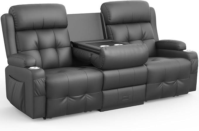 Recliner Sofa, Massage Reclining Sofa 3 Seater Sets Heavy Weight Capacity, RV Loveseat Couch Clearance with Flip Back Console, Storage, Cup Holders, Wall Hugger Reclining Couch for Living Room