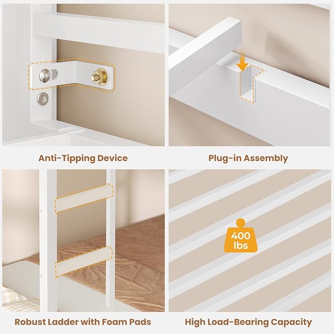 VIAGDO Bunk Bed Twin Over Twin with 8 Storage Drawers and Power Outlets, LED Twin Bunk Beds with Hall Tree and Shelves, Metal Bunk Beds with Safety Guardrail & Ladder for Dorms, Kids, White