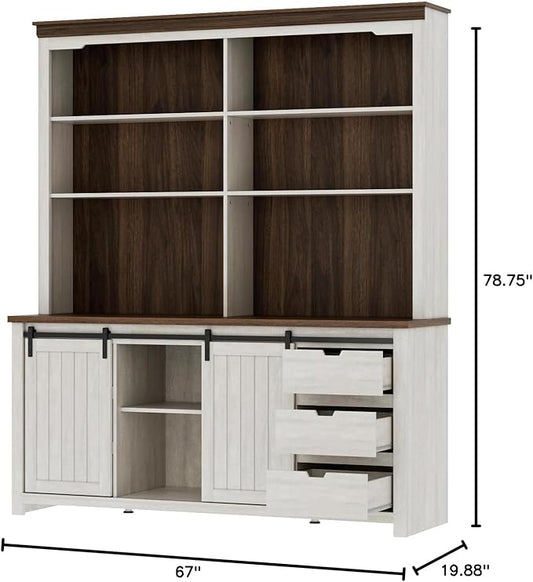 Bobve 78 * 67" Large Farmhouse Pantry Cabinet Set of 2, Buffet Cabinet,Tall Kitchen Storage Cabinets with Partitions and 6 Drawers, Suitable for Kitchens, Dining Rooms, Coffee Bar