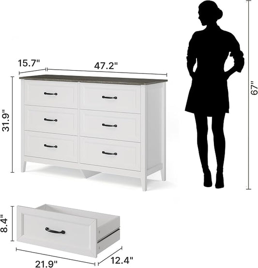 Gizoon 2-Piece Bedroom Furniture Set, Includes 44.8" H 5 Drawer Dresser and 43.3" W 6 Chest of Drawers, Modern Bedroom Dresser Set, with Smooth Rail, Metal Handles, Anti-tip Device, Grey Tabletop
