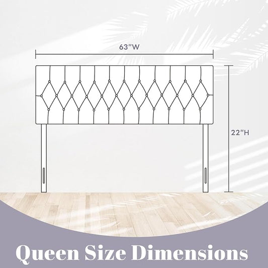 Tufted Upholstered Queen Size Bed Headboard in Modern Button Design, Adjustable Solid Wood Head Board, Premium Velvet Fabric Padded Headboards in Bedroom (White)
