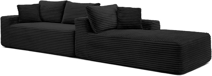 105-Inch L-Shaped Right Facing Corner Compressed Sofa Modular Sectional Boneless Cloud Sofa Floor Foam Couch with Chaise Lounge, Corduroy Corner Boneless Cloud Couch