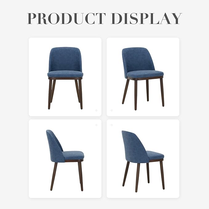 COLAMY Upholstered Dining Chairs Set of 4, Modern Kitchen Chairs with Back, Leather Side Dining Room Chairs with Wood Legs for Kitchen Dining Room Restaurant,Blue