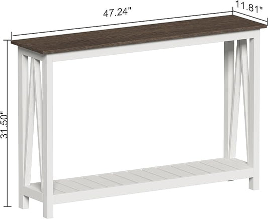 ChooChoo Farmhouse Console Table, Rustic Vintage Narrow Sofa Table for Entryway, Living Room, Hallway, 47 White