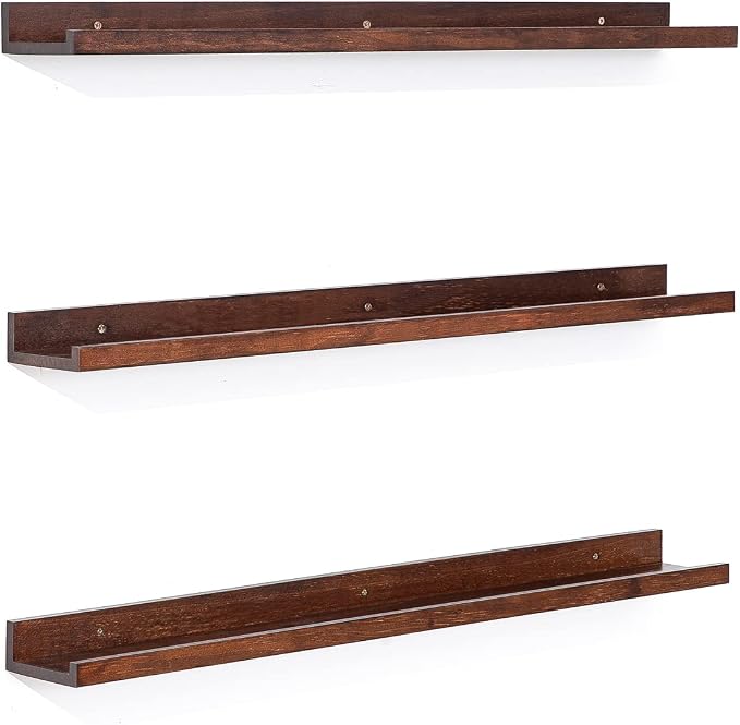 MBYD Floating Shelves 3 Same Dimensions, 48 Inch Deep Walnut Solid Wooden Shelves for Wall, Wall Mount Picture Ledge Shelf, Hanging Photo Display Shelf for Bedroom, Kitchen, Office, Living Room