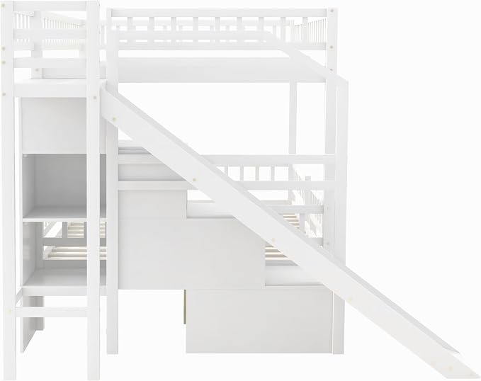 Full Over Full Bunk Bed with Slide and Staircase