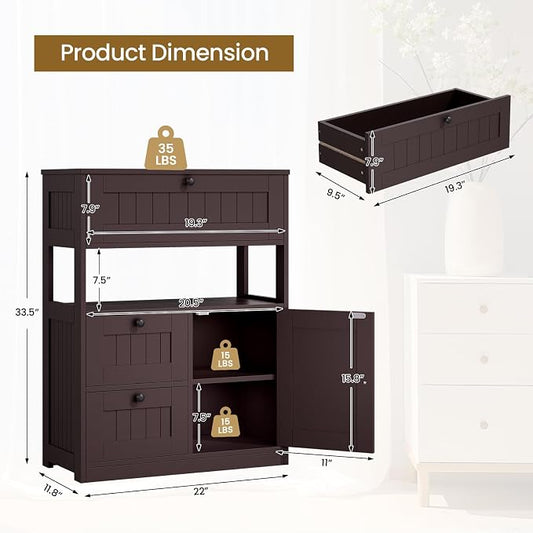 GRUSIGN Bathroom Cabinet, Modern Bathroom Floor Storage Cabinet Organizer with 1 Door and 3 Drawers, Freestanding Cupboard for Kitchen/Living Room Use