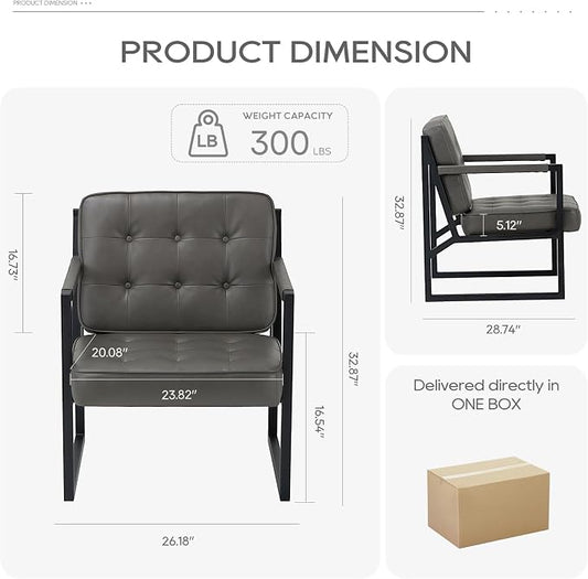 COLAMY Modern Accent Chair, Accent Arm Chair for Living Room, Comfy Leather Armchair with Metal Legs for Bedroom Reception Waiting Room, Grey