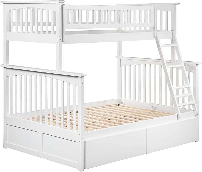 AFI, Columbia Twin Over Full Ladder Bunk Bed with Storage Drawers, White