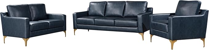 Serta Triton 33.5" Arm Chair, Transitional Modern, Dreamcoil Comfort, Metal Legs, Vegan Leather, Navy Blue