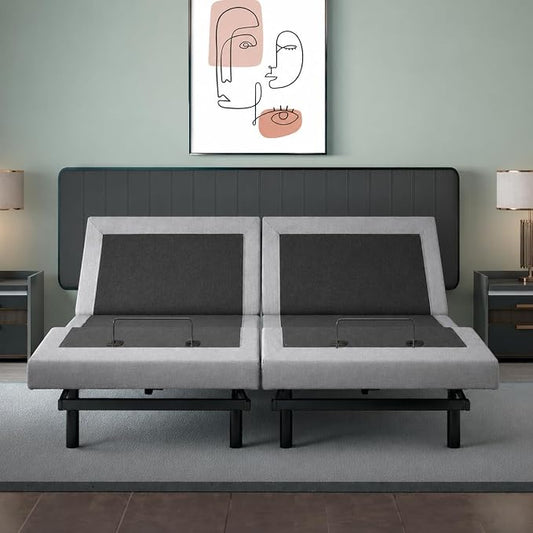 Irvine Home Collection Split King Adjustable Bed Base | Full Body Massage | USB Ports | Zero Gravity | Anti-Snore | Memory Positions | Under Bed Lighting | Wireless Remote | Syncable