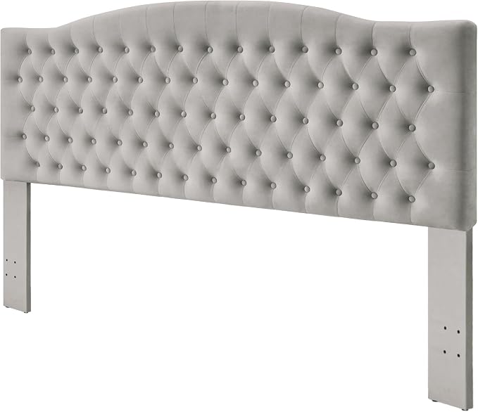 Furpopup Velvet King Size Headboard Only Upholstered Wall Mount Silver Gray | 2 ways to use:Wall-mounted (for adjustable bed) and bed frame mounted, Easy to assemble, Classic button design headboard