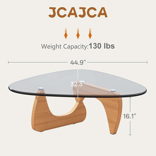 Coffee Table for Living Room Mid Century Modern Center Small Table with Glass Top and Wood, Original Transparent(45 Inch)