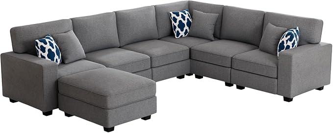 Legend Vansen Oversized Modular Sectional Sofa,U/L‑Shaped Reversible Couch with Ottoman,Deep Seat Plush Polyester Sofa for Living Room,7‑Seater,Dark Grey