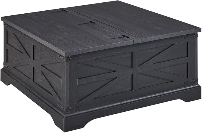 JXQTLINGMU Farmhouse Lift Top Coffee Table with Large Storage, 36" Square Wood Living Room Table with Hidden Compartment, Lift Tabletop Dining Table for Home, Black