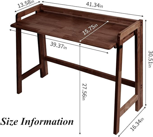 Computer Desk, Foldable Desk, Home Office Desks, Solid Wood Writing Desk, Mid Century Modern Desks, Oak Study Table, Folding Desks for Small Spaces, 39.4 W x 27.6 H x 13.6 D Inches, Walnut