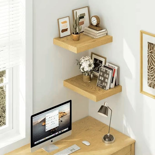 Vivelove 12 Inch Deep Floating Shelves 16 inch Long, Over Toilet Shelf with Invisible Brackets, for Bedroom Bathroom Living Room Kitchen Office, Rustic Farmhouse Decor, 15.7X12X1.5 Set of 2, Oak