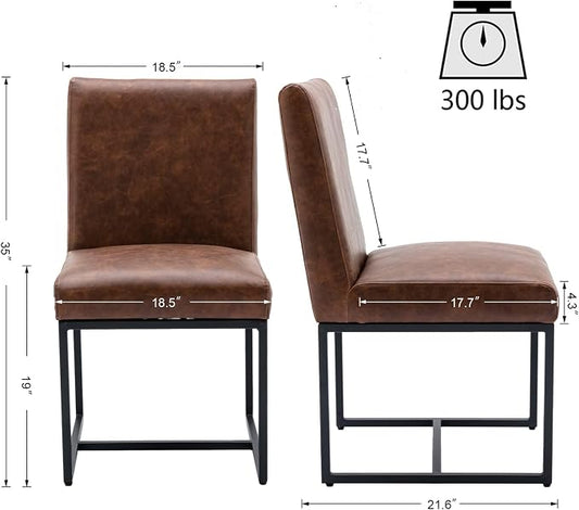 HNY Modern Dining Chairs Set of 2, Upholstered Leather Dining Room Chairs with Ergonomic Back & Metal Frame for Home, Kitchen, Apartment, Brown