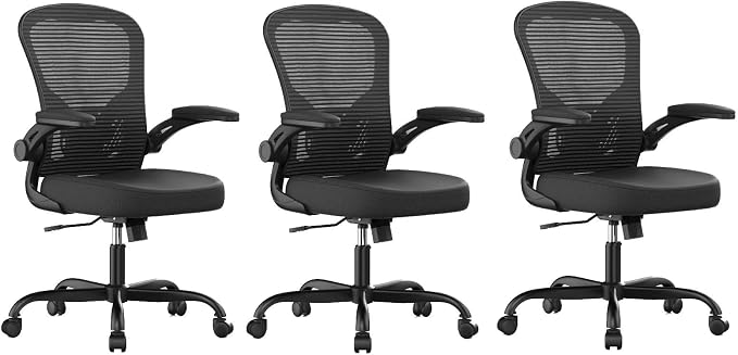 Office Chair, Ergonomic Desk Chairs 330LBS Capacity High Back Mesh Computer Chair with Flip-up Armrests, Comfy Work Chair with Adjustable Lumbar Support(Pack of 3)