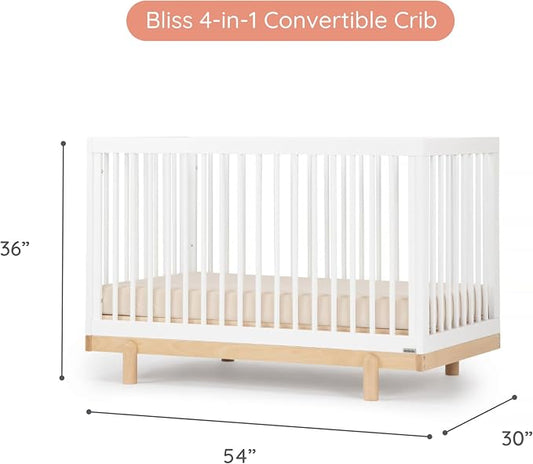 dadada Baby Bliss 4-in-1 Convertible Crib to Toddler Bed & Floor Bed – Made in Italy, GREENGUARD Gold Certified, Baby-Safe Finish, Sustainable Beechwood, Modern Design (White and Natural)