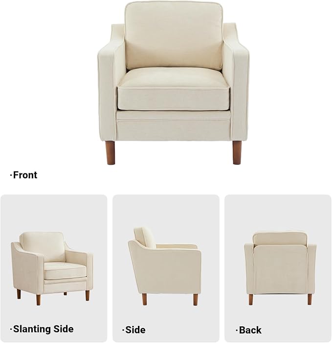 Kingfun Accent Chair Set of 2, Living Room Chairs, Mid Century Reading Armchair, Chenille with Solid Wood Foot, Upholstered Modern Decor for Bedroom, Apartment