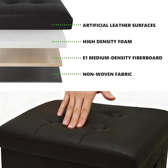 ALASDO Storage Ottoman Footrest Stool Small Ottoman with Storage Foldable Ottomans Foot Rest Footstool Bench for Living Room 17x13x13inches Black
