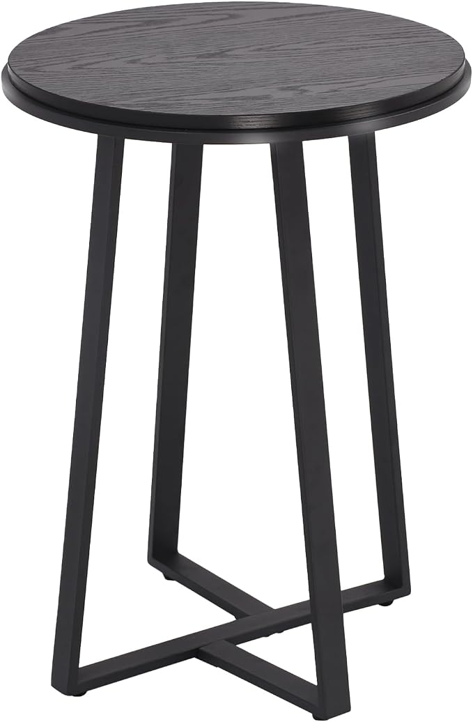 Dorriss Round End Table, Small Side Table Black Color MDF Top, Metal Frame Black, Tall End Side Table for Bed Room, Coffee Tea End Table for Living Room(Round Black)