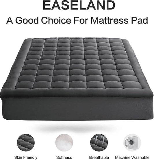 EASELAND Twin Size Mattress Pad Pillow Top Mattress Cover Quilted Fitted Mattress Protector Single Cotton Top 8-21" Deep Pocket Cooling Mattress Topper (39x75 Inches, Dark Grey)