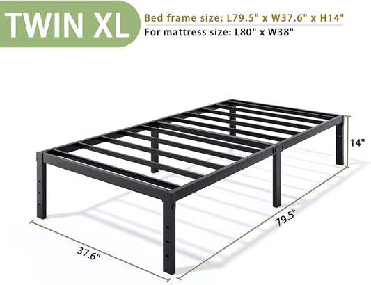 LUMUNANCE Metal Bed Frame Twin XL Size - 14 Inch Heavy-Duty Twin XL Platform Bed Frame No Box Spring Needed, Easy Assembly, Noise-Free, Sturdy Mattress Foundation, Underbed Storage Space