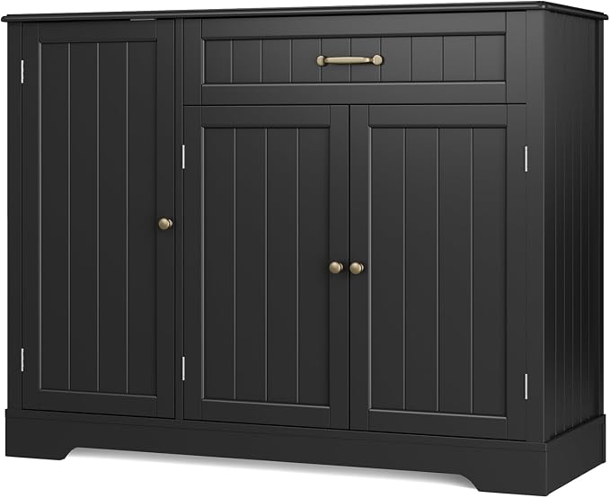 Gizoon Kitchen Sideboard Buffet Cabinet with Storage Small Coffee Bar Cabinet with Drawer, Kitchen Pantry Storage Cabinet with Door and Shelves for Bathroom and Living Room, Black, Painted