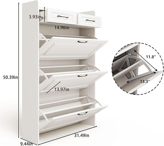 Shoe Storage Cabinet with 3 Large Flip Drawer and 2 Top Drawers, Slim Shoes Cabinets Storages Entryway, Narrow Shoe Organizer with Adjustable Divider for Hallway