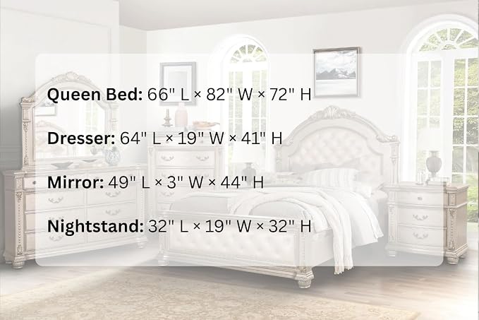 First of a Kind Evelyn Traditional 4 Piece Queen Bedroom Set with Upholstered Tufted Headboard Elegant European Inspired Design Coordinated Furniture Collection