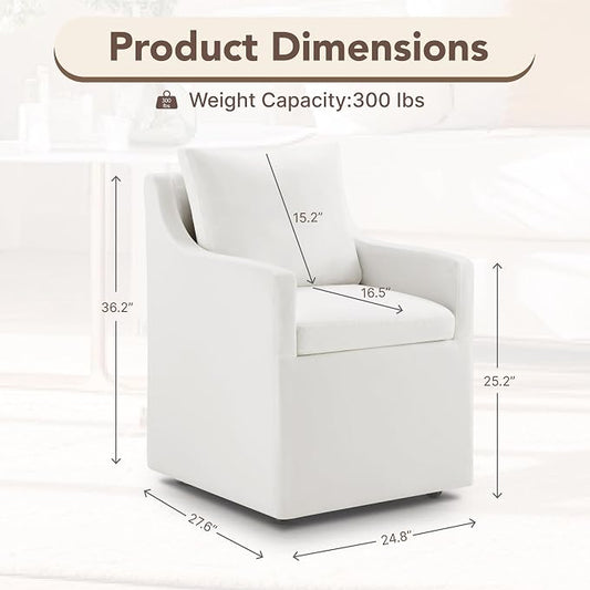 KISLOT Upholstered Dining Chairs Set of 1, Modern Dining Room Chairs with Casters & Washable Cover, Rolling Accent Chair with Hidden Storage for Kitchen, Farmhouse, Living Room, White, 1 Box