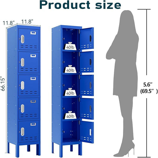 BUTISOW Metal Lockers - 66" Height Steel Lockers for Employees with 5 Door Storage Locker with Card Slot for Employees Gym School Home Office Garage - Assembly Required