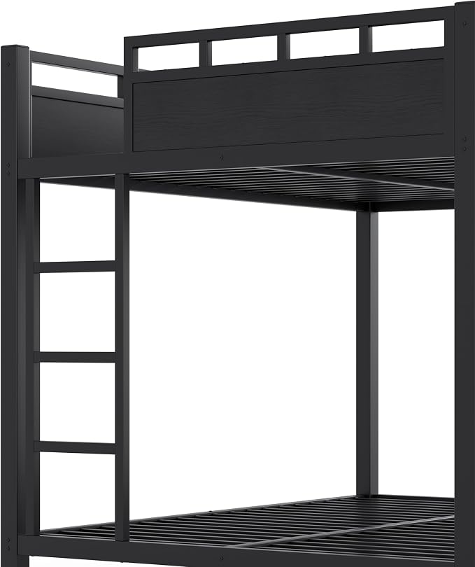 Bellemave Bunk Bed Full Over Full,Metal Bunk beds with Storage Shelves USB Ports and LED Lights, Black