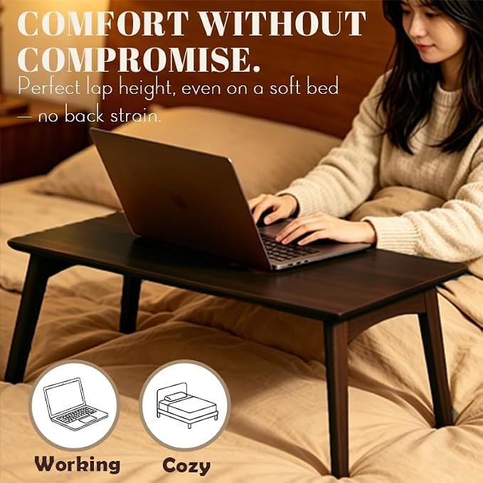 Bamboo Folding Coffee Table, Japanese Low Desk, No Assembly Portable Furniture, for Dining Working Studying Relaxing, Chestnut, 26 x 15.8 x 11.8 Inches