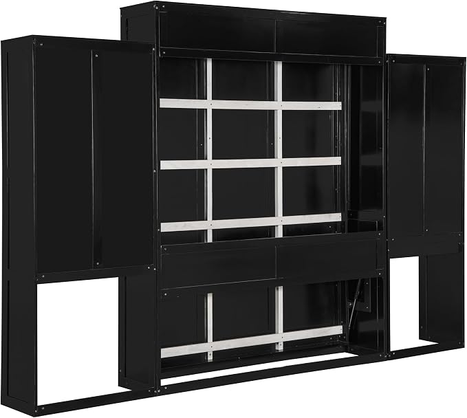 Ball & Cast Murphy Bed Queen Bed Frame with Headboard,Hideaway Bedframe w/Vanity and Cabinets,Wood Wall Cabinet,Slat Support,can be Folded,No Box Spring Needed,for Small Room,Espresso