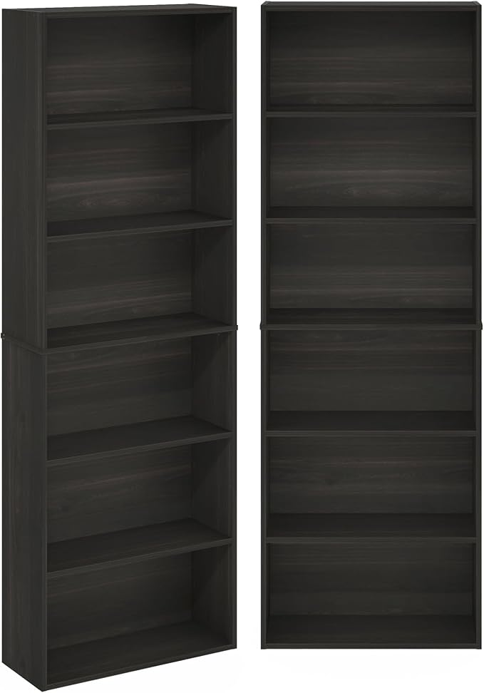 Furinno Jaya Book Shelf Set of 2, 6-Tier Bookshelf, Bookcase, 9.5 x 24.6 x 71, for Home Office, Living Room, Espresso