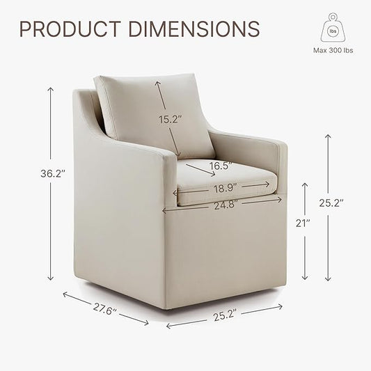 KISLOT Upholstered Dining Chairs Set of 2, Washable Cover Modren Deskchair with 4 Casters & Hidden Storage for Dining Room, Living Room, Home Office, Flax Beige, 2 Box
