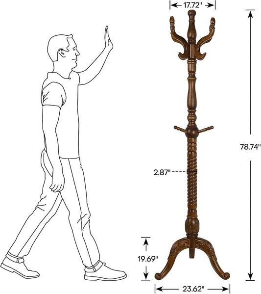 Bekrvio Freestanding Coat Rack Stand with 8 Hooks, 79", Premium Ash Wood | Heavy Duty, Floor Standing, For Entryway Corner, Hallway, Bedroom, Load 160lbs